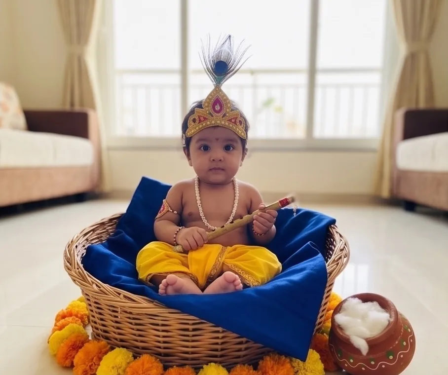 DIY Krishna Theme Baby Photoshoot at Home: 12 Easy & Beautiful Ideas for Janmashtami