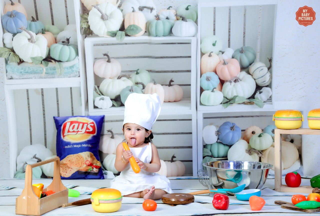Baby chef themed milestone portrait